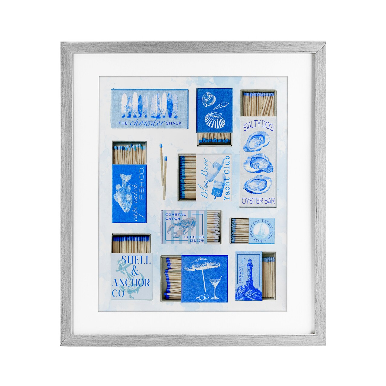 Stupell Industries Blue Coastal Matchboxes Framed Print Under Glass, design by Ziwei Li